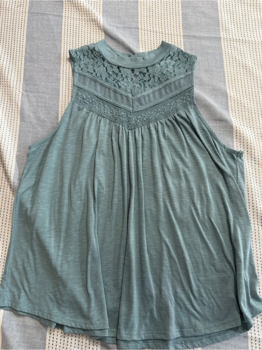 Massini Sleeveless Lace Yoke Tank in Sage Green